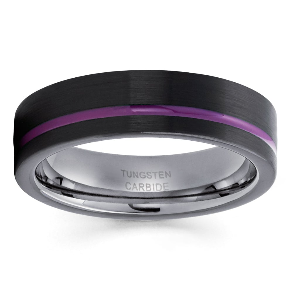 Tungsten Carbide 6mm Purple Wedding Engagement Ring Comfort Fit Anniversary Band Image 2