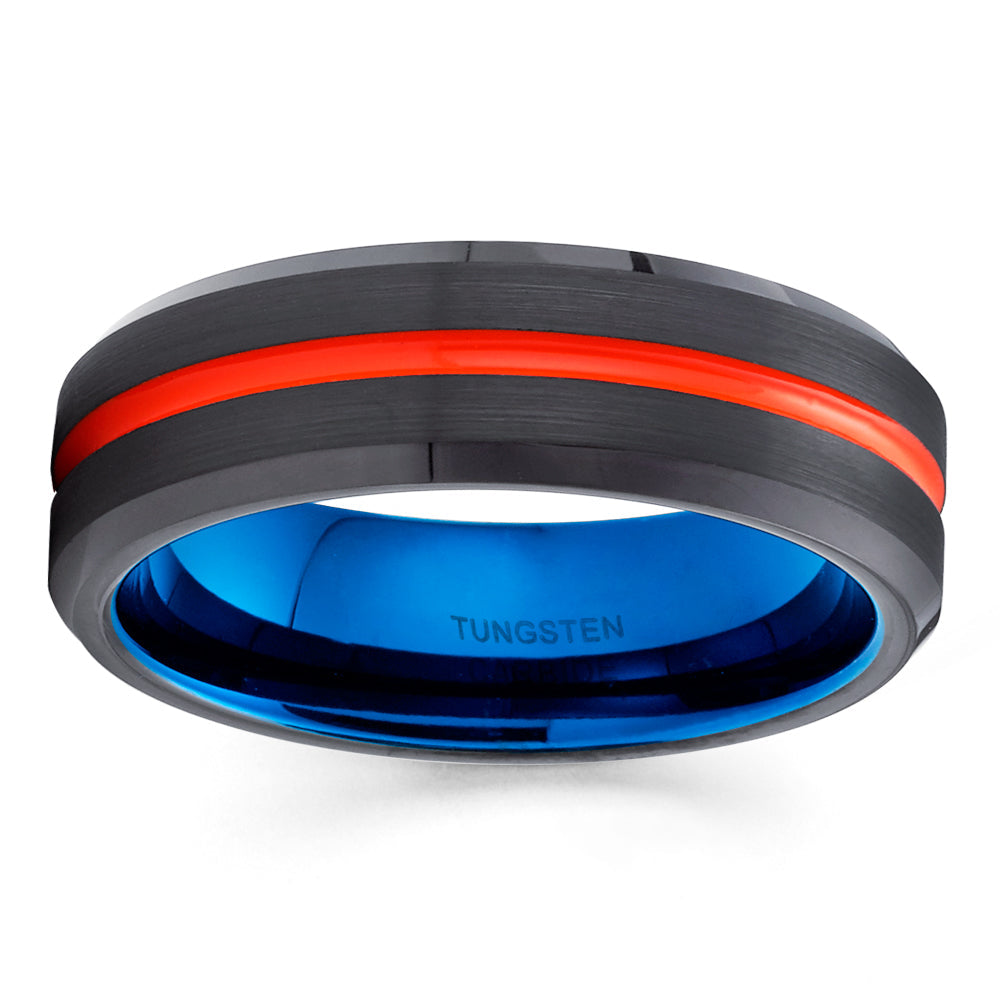 6mm Tungsten Carbide Wedding Engagement Ring Orange Blue Black Comfort Fit Image 2