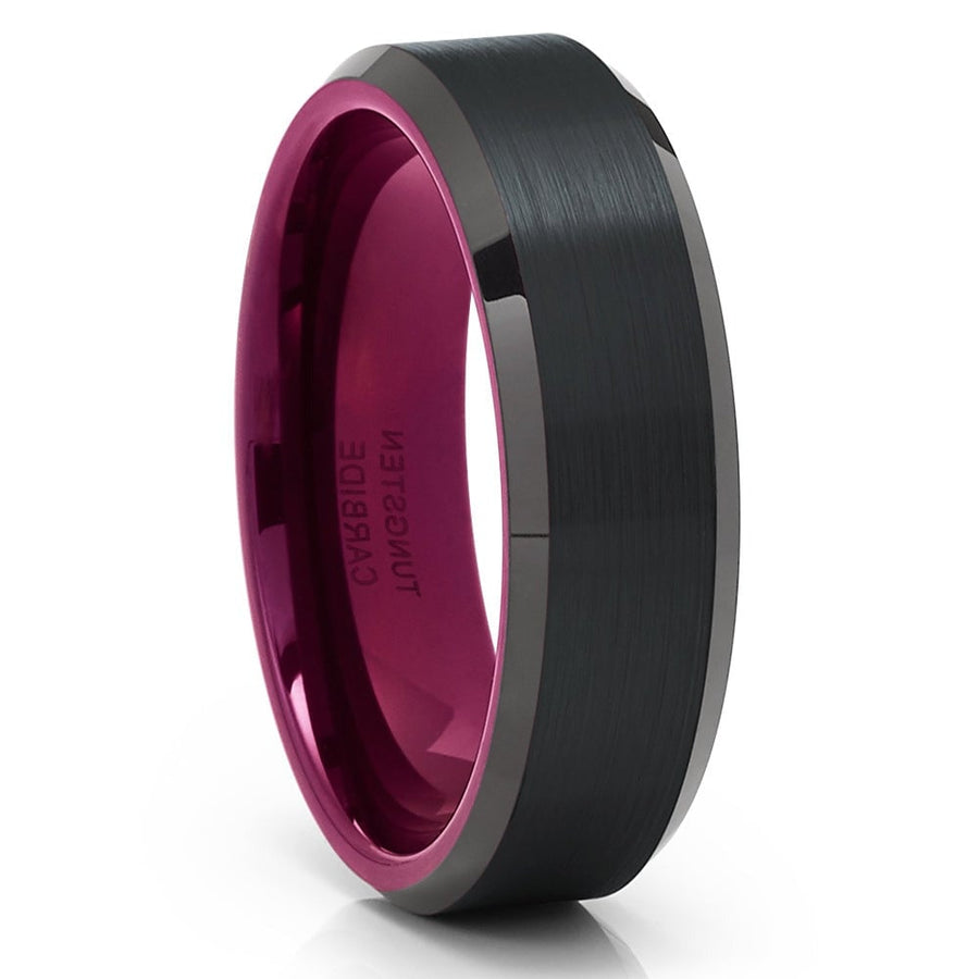 6mm Purple Black Tungsten Carbide Engagement Wedding Ring Comfort Fit Hypoallergenic Image 1