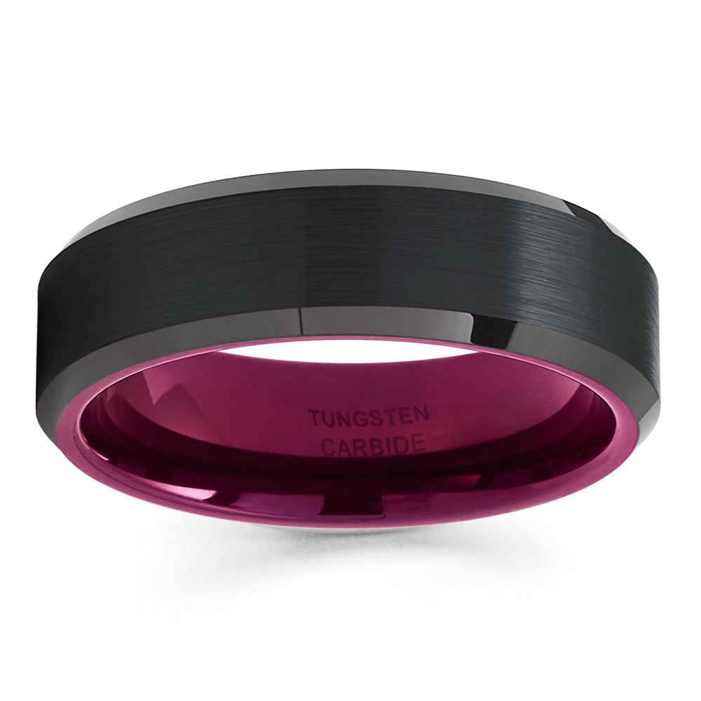 6mm Purple Black Tungsten Carbide Engagement Wedding Ring Comfort Fit Hypoallergenic Image 2