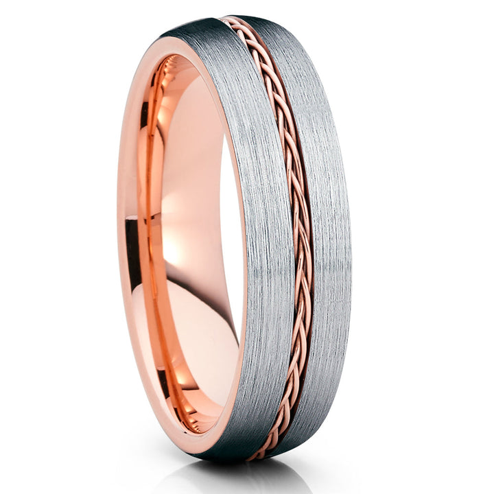 Rose Gold Tungsten Ring 6mm Comfort Fit Braid Wedding Anniversary Cobalt Free Image 1