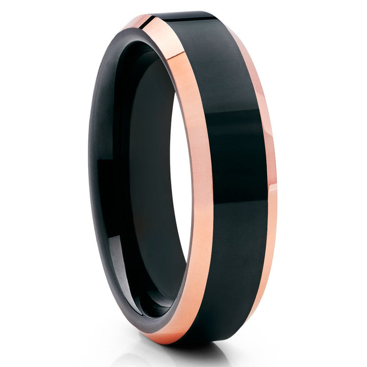 6mm Rose Gold Black Tungsten Ring Two Tone Comfort Fit Scratch Resistant Image 1