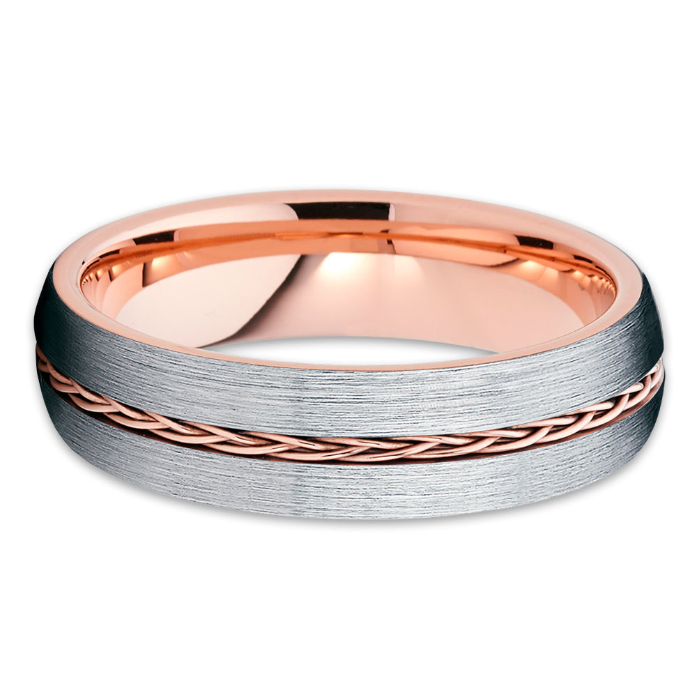 Rose Gold Tungsten Ring 6mm Comfort Fit Braid Wedding Anniversary Cobalt Free Image 2