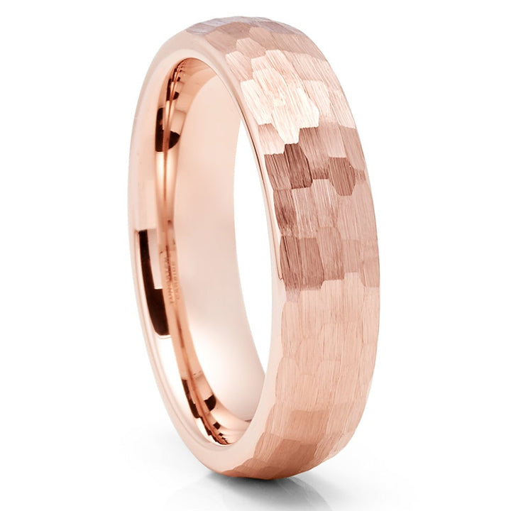 Rose Gold Tungsten Wedding Ring 6mm Hammered Comfort Fit Cobalt Free Image 4