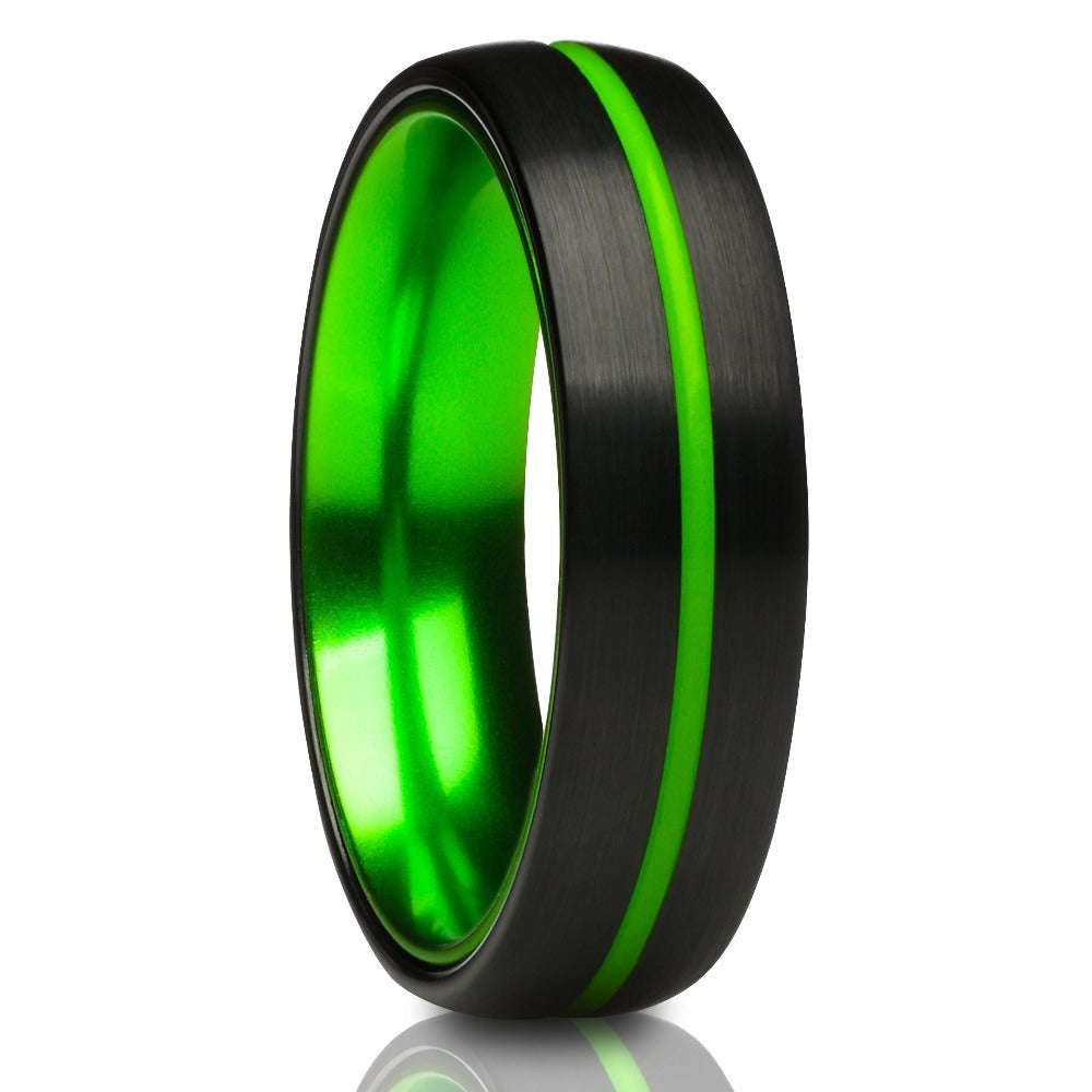 6mm Tungsten Wedding Ring Green Tungsten Ring Black Wedding Ring Image 1