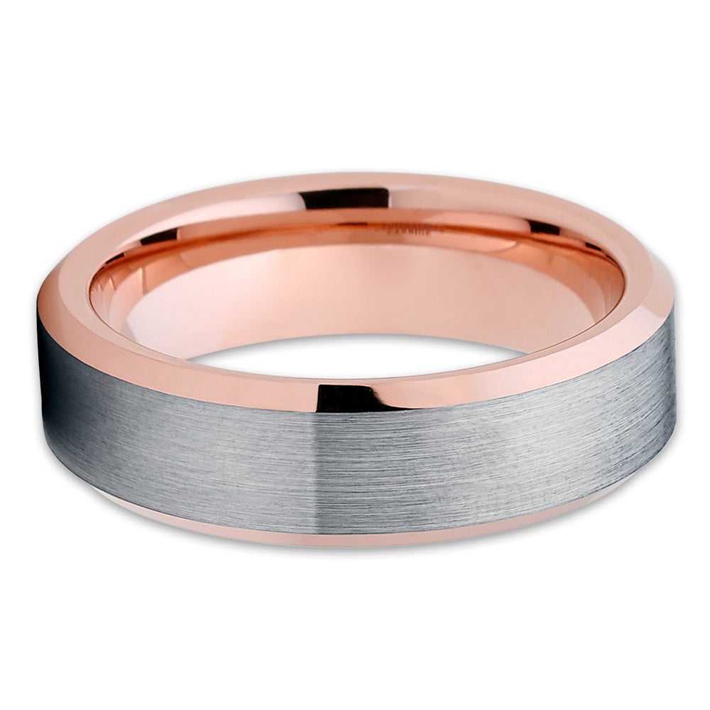 Silver Tungsten Wedding Ring 6mm Rose Gold Comfort Fit Tungsten Carbide Image 2