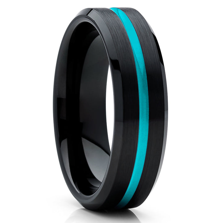 6mm Turquoise Tungsten Wedding Ring Black Wedding Ring Tungsten Carbide Ring Image 1
