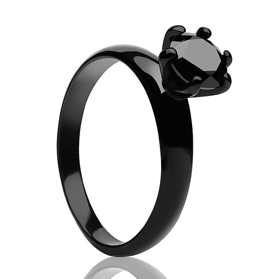 Black Titanium Wedding Ring Solitaire Wedding Ring CZ Wedding Ring Engagement Ring Image 1