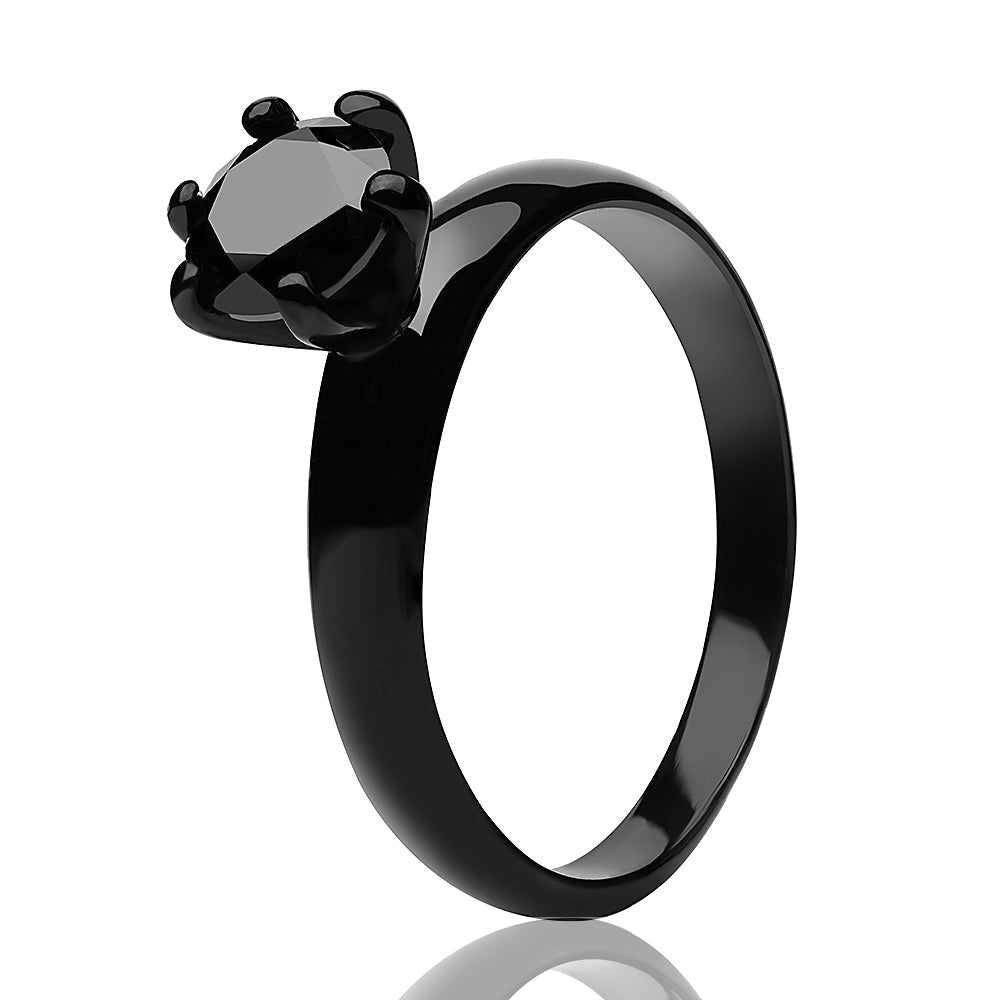 Black Titanium Wedding Ring Solitaire Wedding Ring CZ Wedding Ring Engagement Ring Image 2