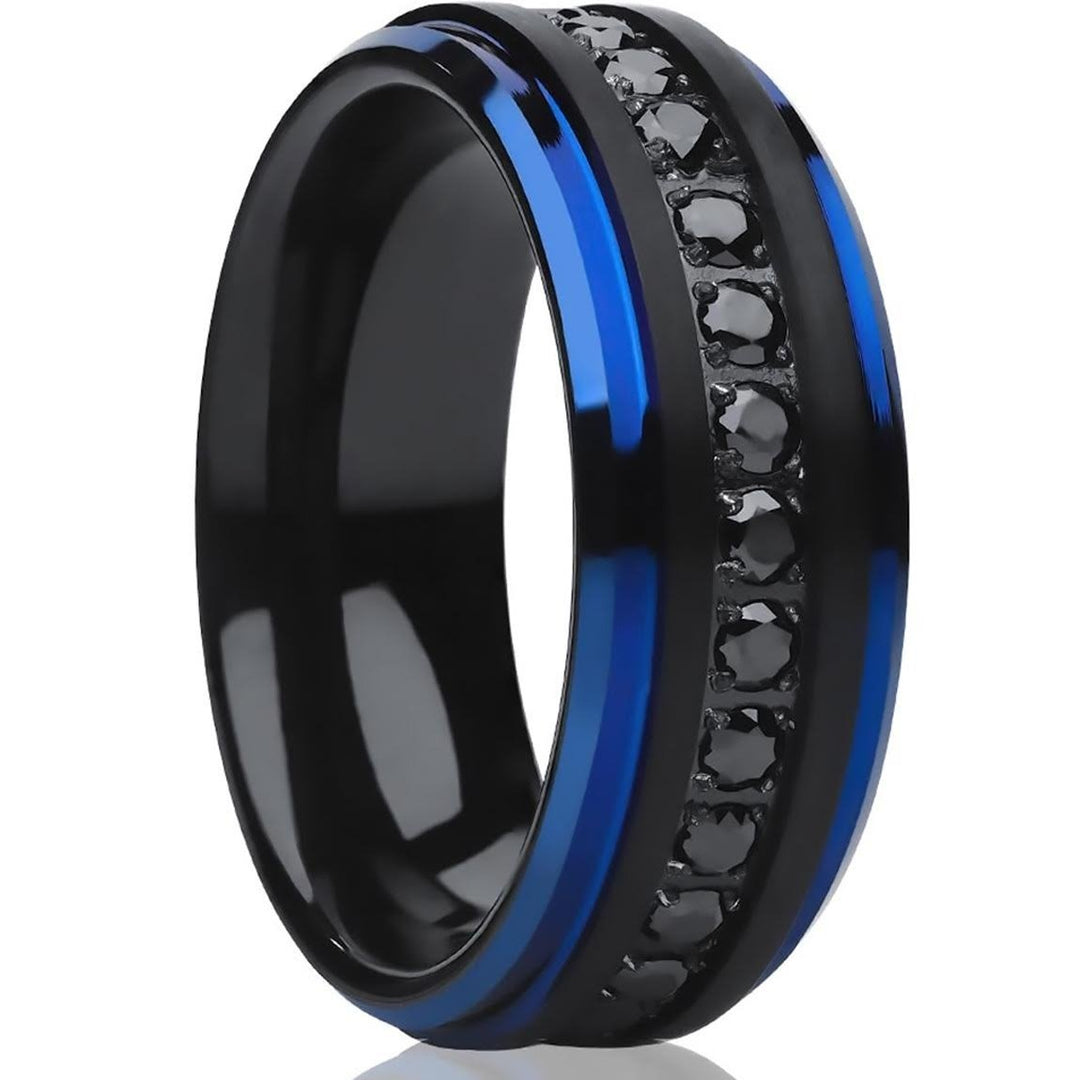 Black Tungsten Ring Black CZ Wedding Ring Blue Tungsten Ring Engagement Ring Mans Image 1