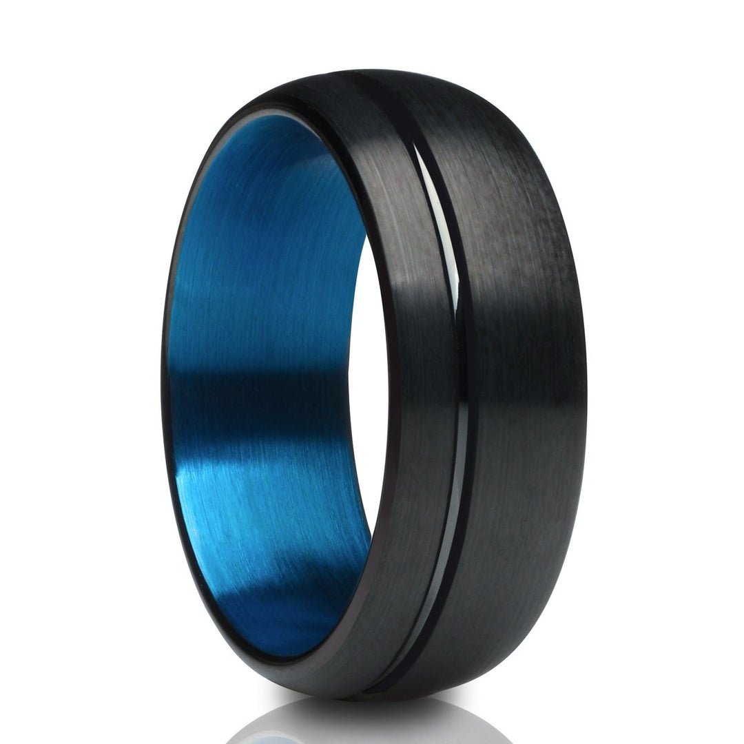 Black Tungsten Ring 8mm Matte Blue IP Plated Anniversary Comfort Fit Cobalt Free Image 1