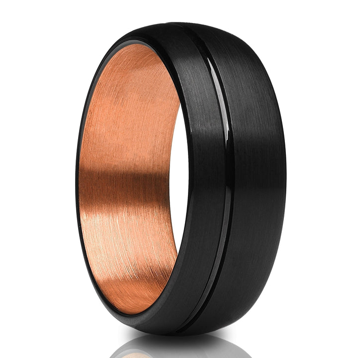 Black Tungsten Ring Rose Gold Wedding Ring Matte Finished Ring Engagement 8mm Image 4
