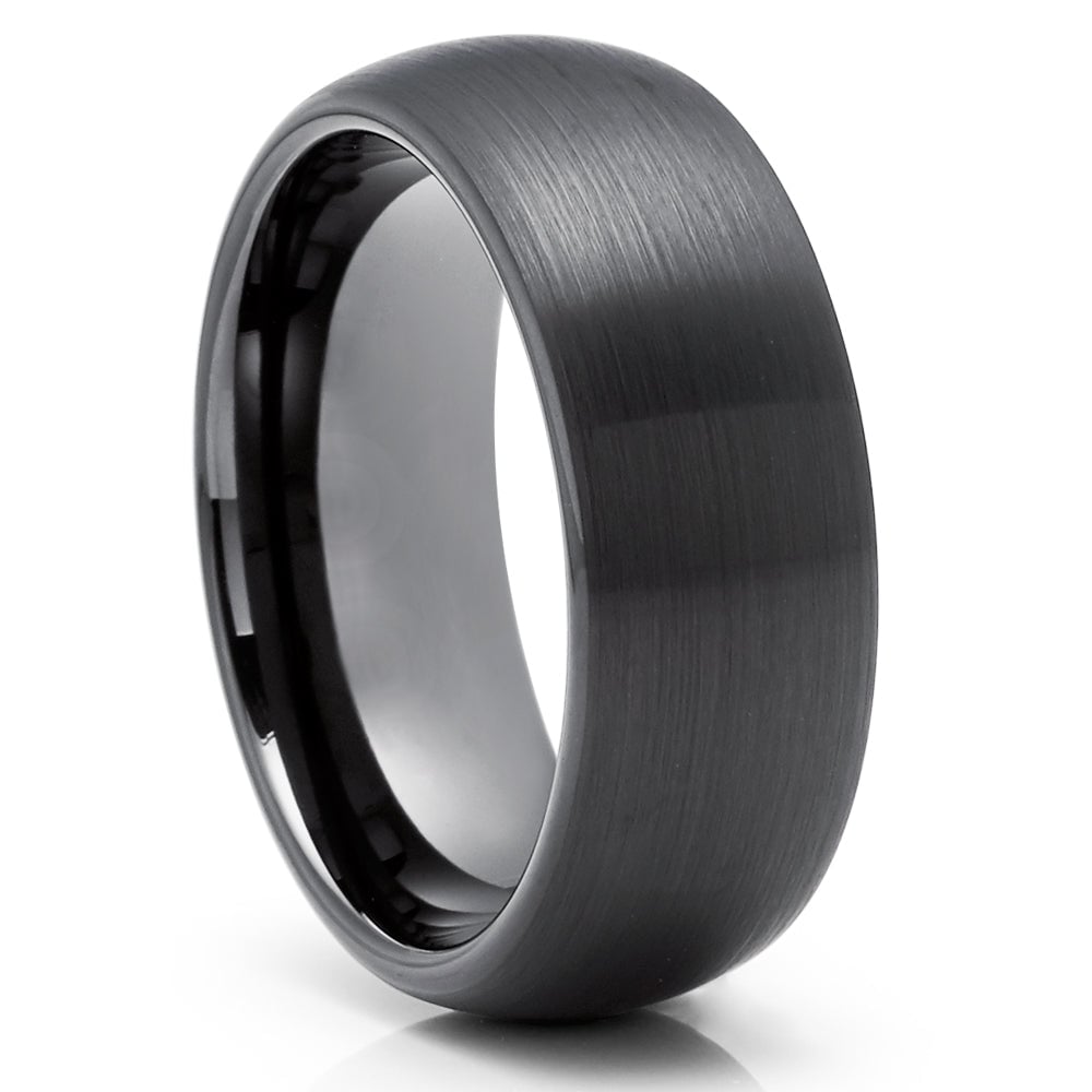 Black Tungsten Wedding Ring 8mm Gunmetal Brush Finish Cobalt Free Comfort Fit Image 4