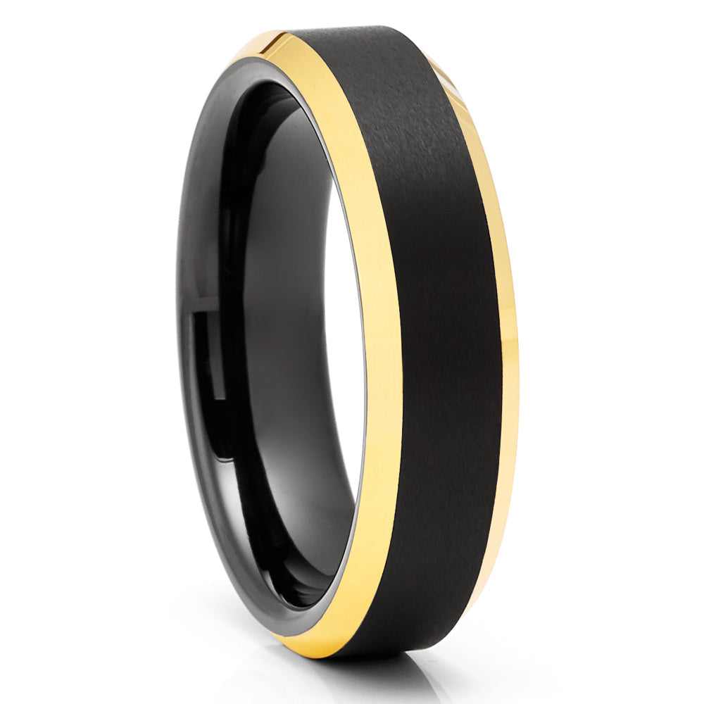 Black Tungsten Wedding Ring 6mm Yellow Gold Plated Comfort Fit Cobalt Free Image 4