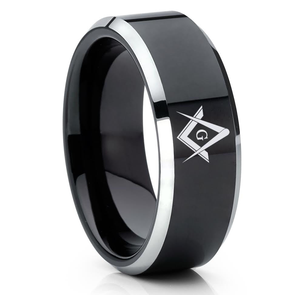 Black Tungsten Wedding Ring 8mm Comfort Fit Masonic Anniversary Engagement Ring Image 4