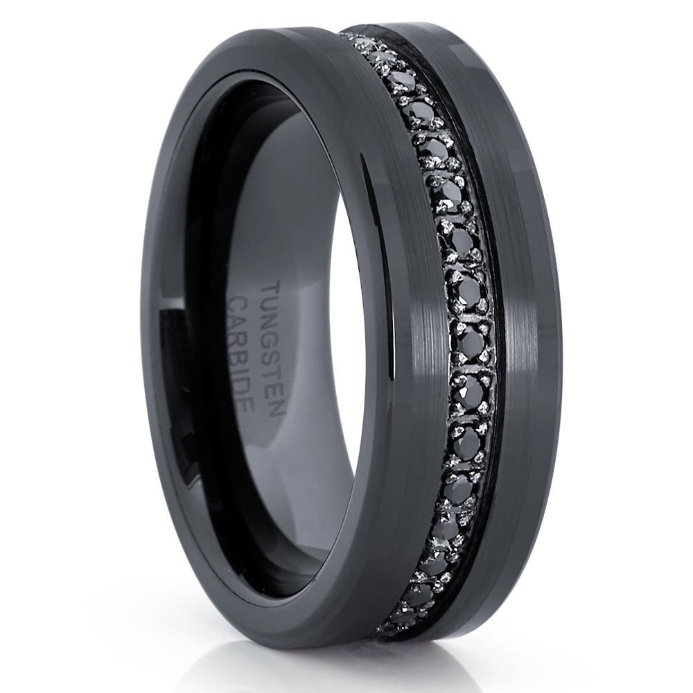 Black Tungsten Wedding Ring 8mm Comfort Fit CZ Mans Band Jewelry Size 7-15 Image 4