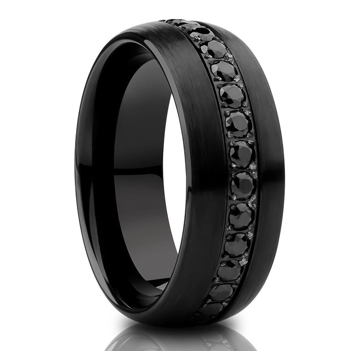 Black Tungsten Wedding Ring 8mm Comfort Fit CZ Carbide Mens Band Sizes 7-15 Image 1