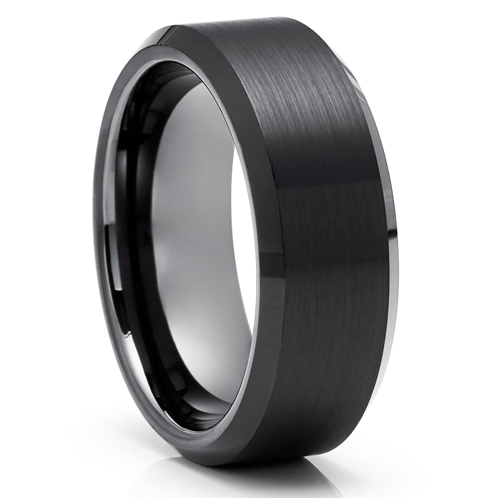 Black Tungsten Wedding Ring 8mm Comfort Fit Gunmetal Cobalt-Free Carbide Image 4