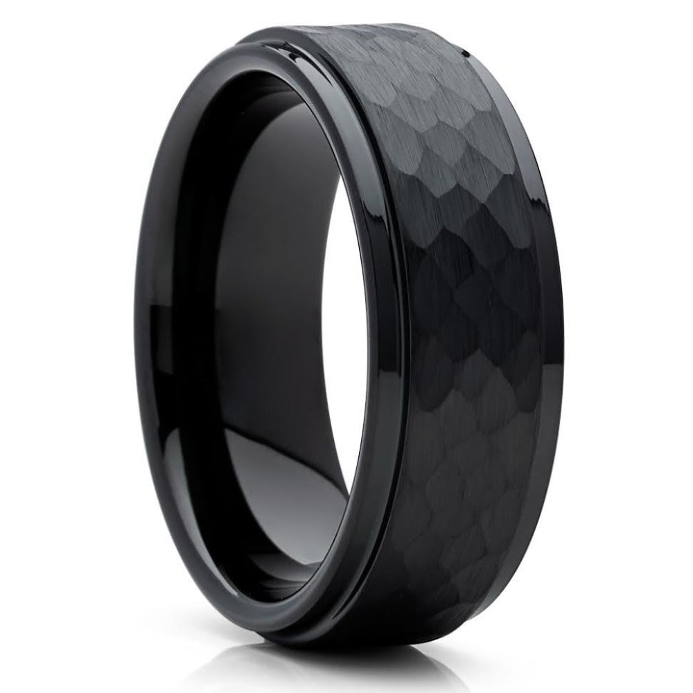 Black Tungsten Hammered Wedding Ring 8mm Comfort Fit Tungsten Carbide Image 4