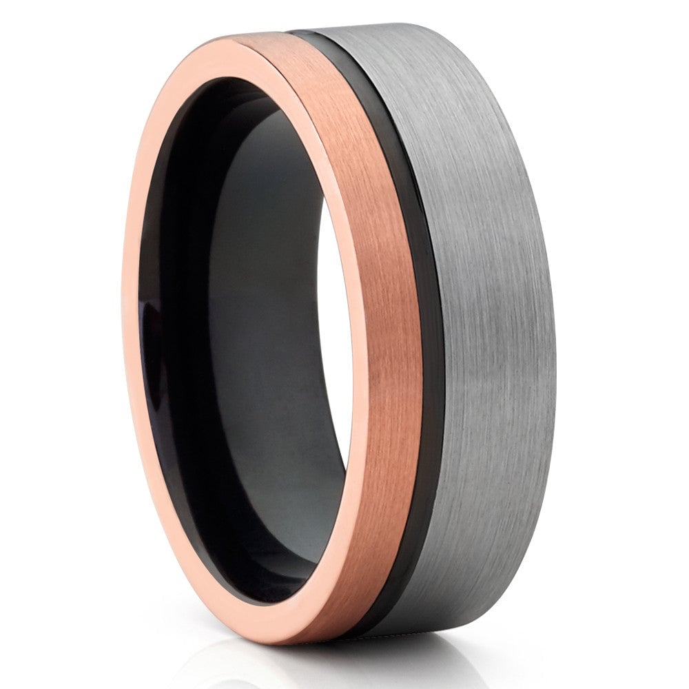 Black Tungsten Wedding Ring 8mm Rose Gold IP Plated Comfort Fit Cobalt Free Image 4