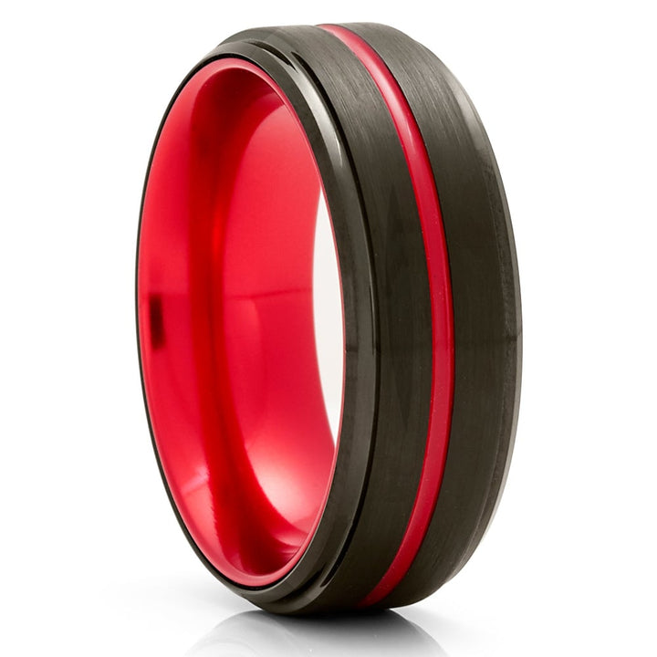 Black Tungsten Wedding Ring 8mm Red Groove Comfort Fit Cobalt Free Image 1