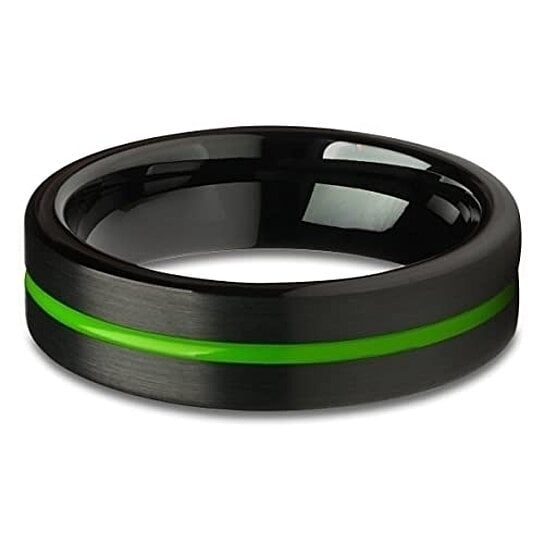 Black Tungsten Wedding Ring 6mm Green Inlay Comfort Fit Cobalt Free Image 2