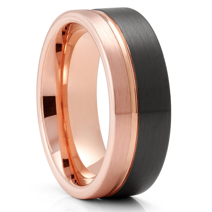 Black Tungsten Wedding Ring 8mm Rose Gold Plated Comfort Fit Cobalt Free Image 4