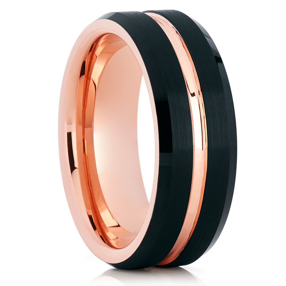 Black Tungsten Wedding Ring 8mm Rose Gold Comfort Fit Anniversary Band Image 4