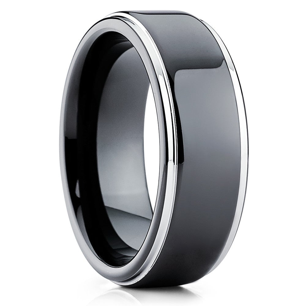 Black Tungsten Carbide Wedding Ring 8mm Shiny Comfort Fit Engagement Ring Sizes 7-15 Image 4