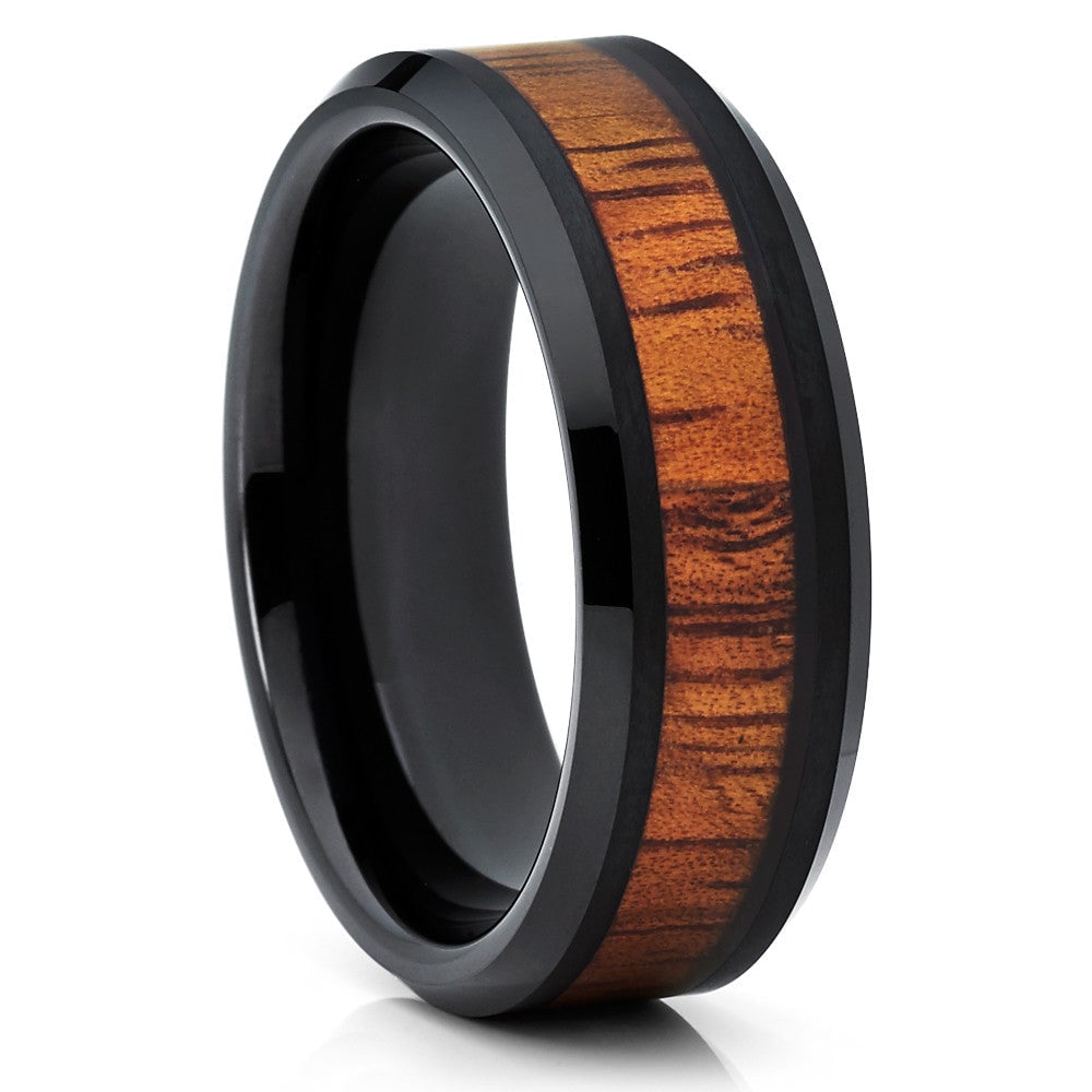 Koa Wood Inlay Black Tungsten Carbide Wedding Ring 8mm Comfort Fit Sizes 7-15 Image 4