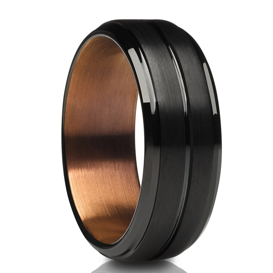 Black Tungsten Wedding Ring 8mm Espresso Comfort Fit Hypoallergenic Matte Finish Image 4