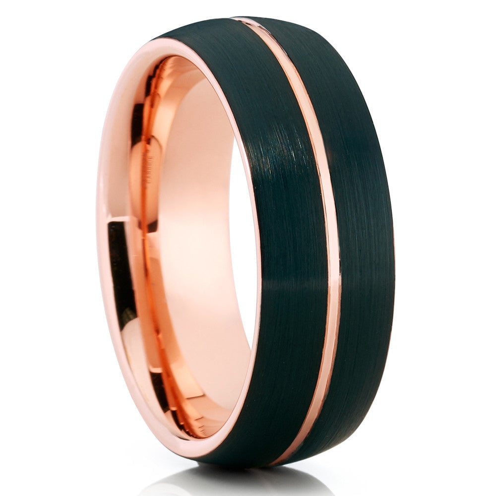 Black Tungsten Wedding Ring 8mm Rose Gold Engagement Ring Comfort Fit Hypoallergenic Image 4