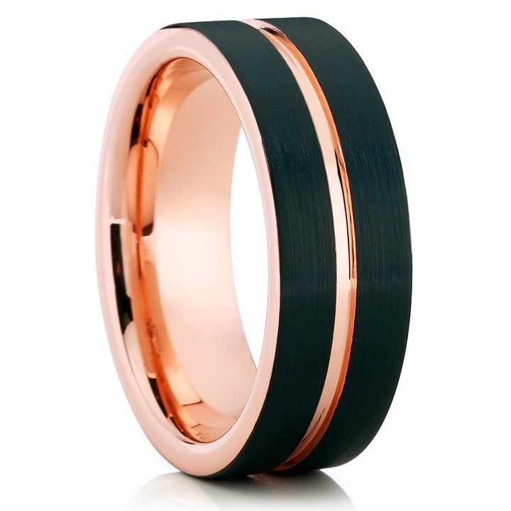 Tungsten Carbide Wedding Ring Black Rose Gold 8mm Comfort Fit Cobalt Free Image 4