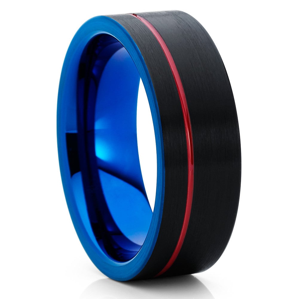 Blue Black Red Tungsten Ring 8mm Comfort Fit Wedding Anniversary Cobalt Free Image 4