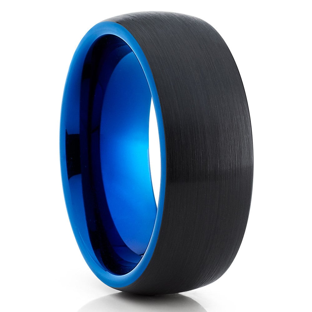 Blue Tungsten Carbide Wedding Ring 8mm Black Two Tone Hypoallergenic Comfort Fit Image 4