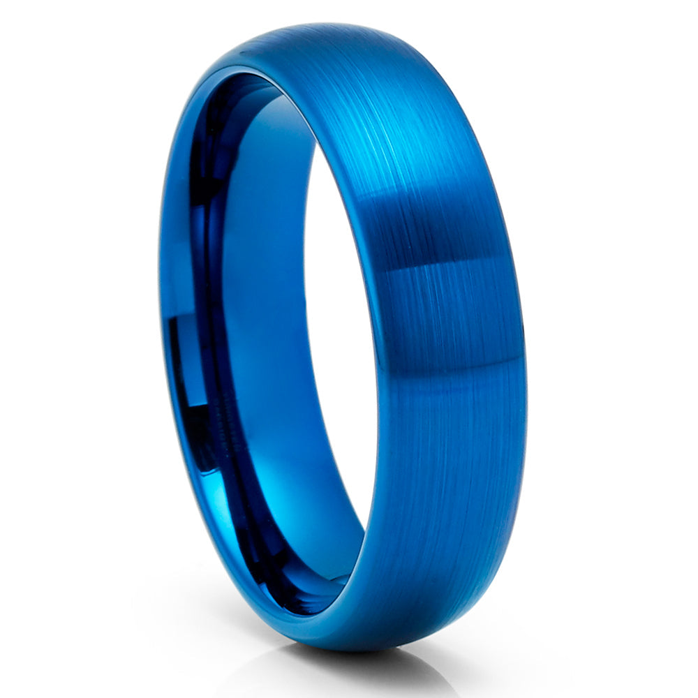 Blue Tungsten Wedding Ring 6mm Brushed Dome Tungsten Carbide Size 5-12 Image 4