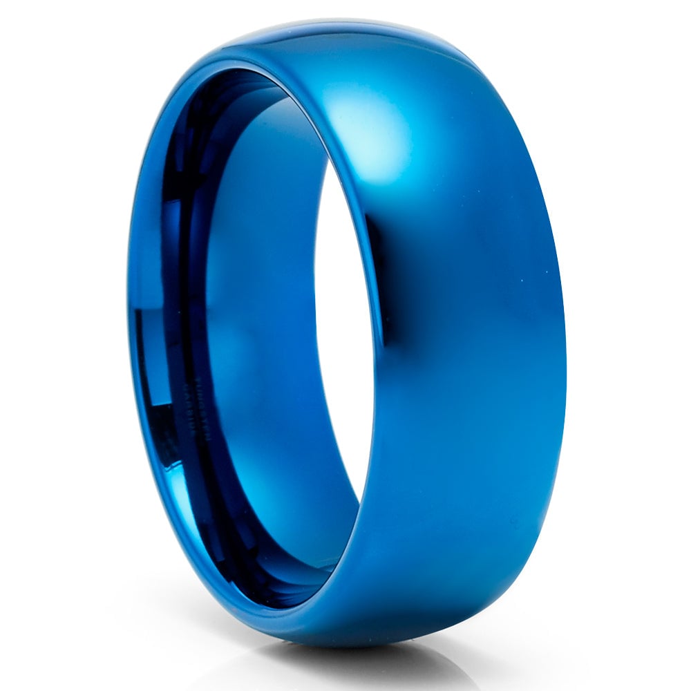 Blue Tungsten Carbide Wedding Ring 8mm Shiny Comfort Fit Hypoallergenic Ring Image 4