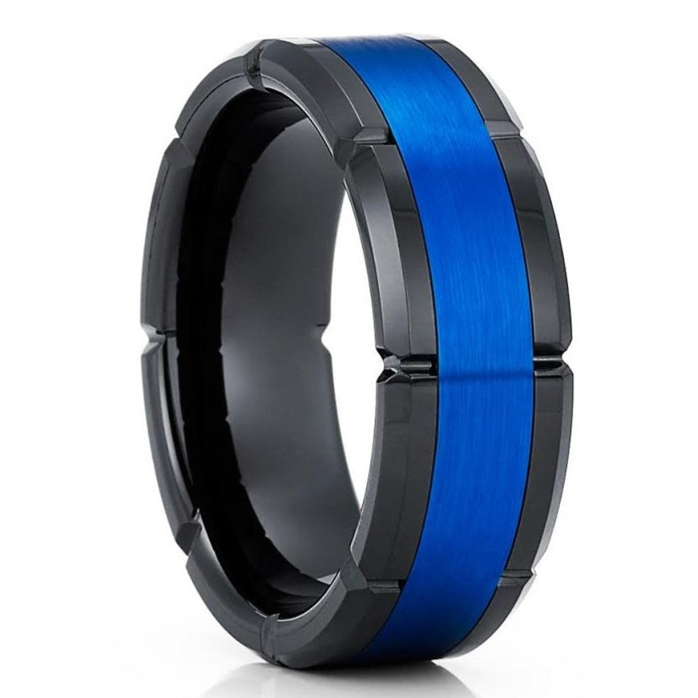 Blue Black Tungsten Wedding Ring 8mm Comfort Fit Cobalt Free Jewelry Size 7-15 Image 4