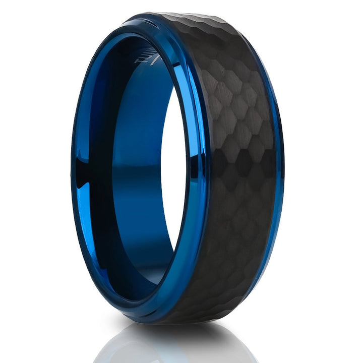 Blue Black Tungsten Carbide Wedding Ring 8mm Comfort Fit Hypoallergenic Sizes 7-15 Image 1