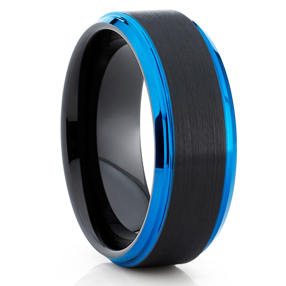 Blue Black Tungsten Wedding Ring 8mm Comfort Fit Cobalt Free Mens Jewelry Image 4