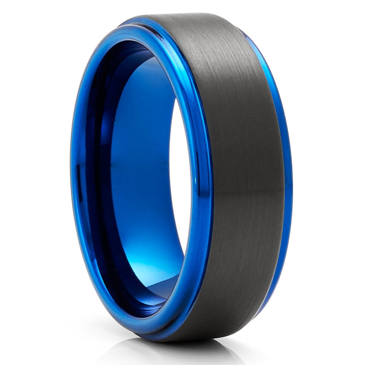 Blue Black Tungsten Carbide Wedding Ring 8mm Engraved Comfort Fit Size 6.5-13 Image 4