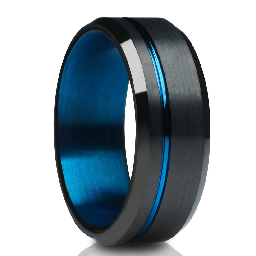 Blue Black Tungsten Carbide Wedding Ring 8mm Comfort Fit Hypoallergenic Size 6-13 Image 4