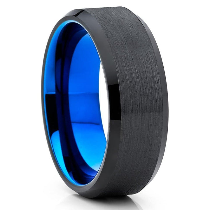 Blue Black Tungsten Carbide Wedding Ring 8mm Comfort Fit Hypoallergenic Two Tone Image 4