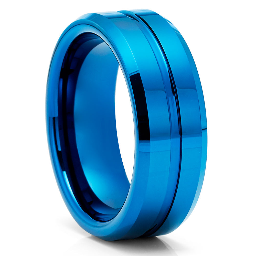 Blue Tungsten Carbide Wedding Ring 8mm Comfort Fit Cobalt Free Hypoallergenic Image 4