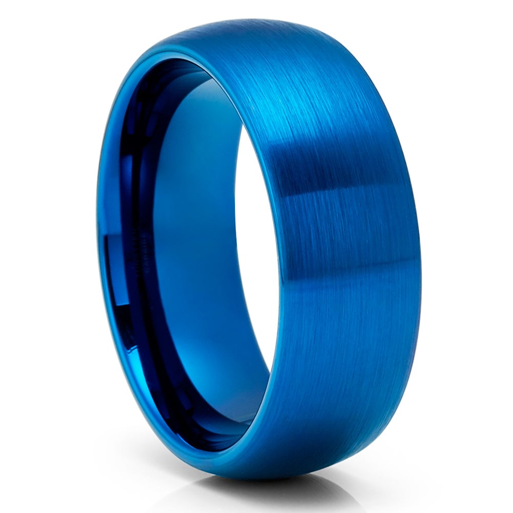 Blue Tungsten Carbide Wedding Ring 8mm Unique Brushed Finish Cobalt Free Image 4