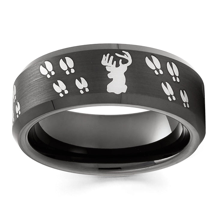 Tungsten Carbide Deer Hunting Wedding Ring 8mm Black IP Comfort Fit Band Image 4