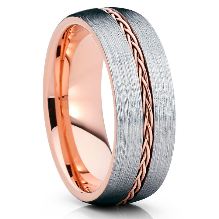 Rose Gold Tungsten Wedding Ring 8mm Comfort Fit Braid Hypoallergenic Size 7-13 Image 4