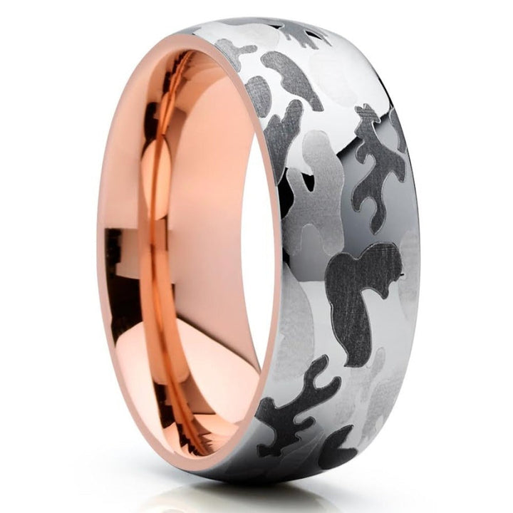 Camouflage Tungsten Carbide Ring 8mm Rose Gold Comfort Fit Wedding Band Image 1