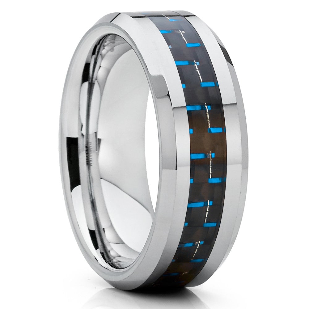 Tungsten Carbide Carbon Fiber Wedding Ring 8mm Comfort Fit Hypoallergenic Silver Image 4