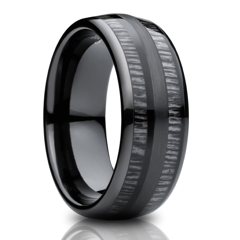 Tungsten Wedding Ring 8mm Charcoal Wood Inlay Comfort Fit Cobalt Free Image 4